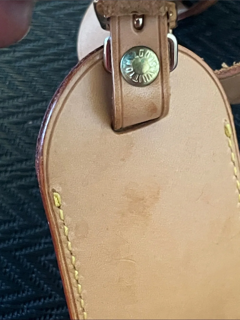 Louis Vuitton Natural Tan Leather Luggage Tag with Initials